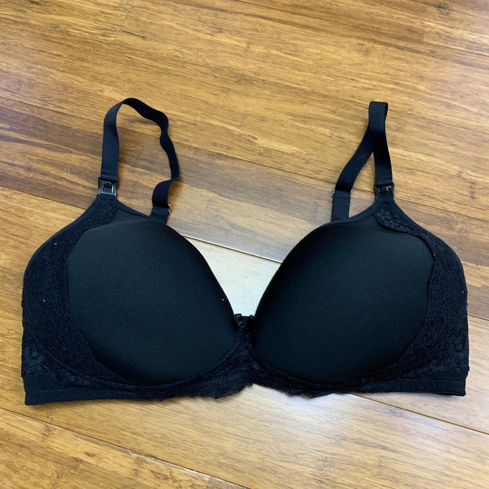 Pip & Vine Rosie Pope Nursing Bra Womens 36DD Black Lace Trim Comfort Wireless